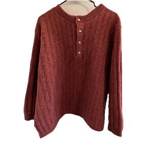 Outdoor Life Shetland Wool Sweater Mens XL Henley Ribbed Knit Maroon Defect